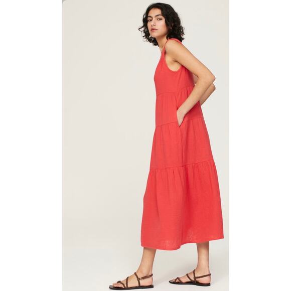 MARINE LAYER NWT Corinne Maxi Dress Sz XL Red Pockets Beach Coverup 100% Cotton - Picture 10 of 10